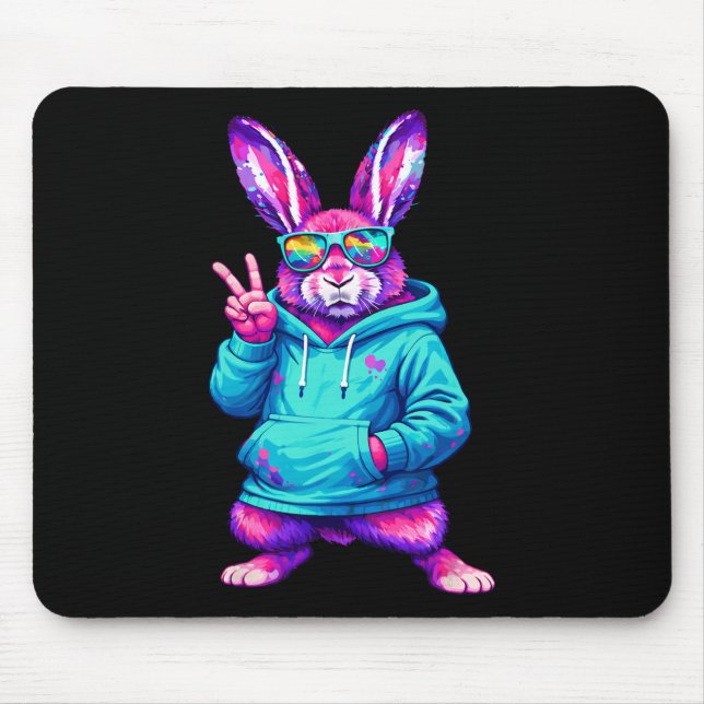 Funny Cool Rabbit Hip Hop Bunny Easter Men Boy Tee Mouse Mat (Front)