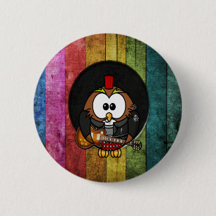 Funny cool rock&roll owl with piercings playing 6 cm round badge