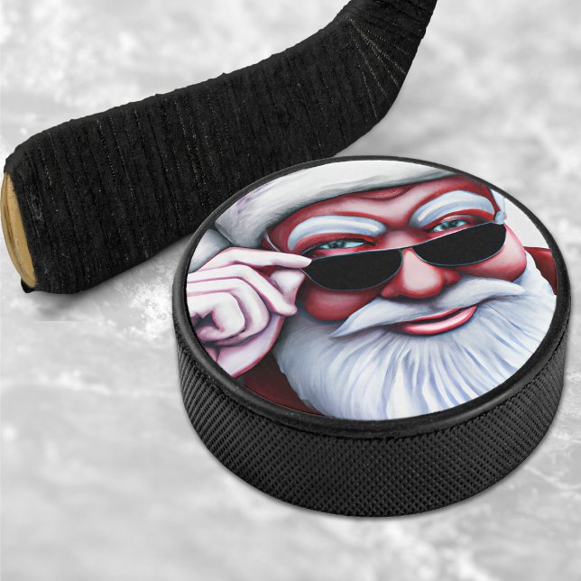 Funny Cool Santa Claus in Sunglasses Christmas Hockey Puck (Funny Cool Santa Claus in Sunglasses Christmas Hockey Puck)