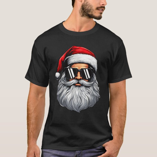 Funny Cool Santa Face Beard Sunglasses Christmas B T-Shirt (Front)
