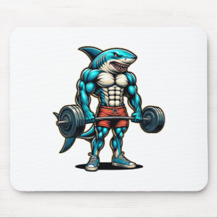 Funny Cool Shark Weightlifting Bodybuilder Muscle Mouse Mat