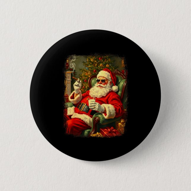 Funny Cool Sungles Cigar And Milk Santa Christmas  6 Cm Round Badge (Front)