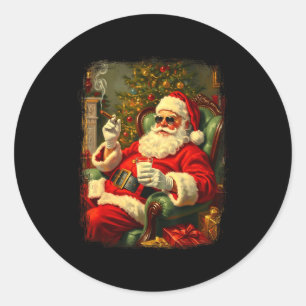 Funny Cool Sungles Cigar And Milk Santa Christmas Classic Round Sticker