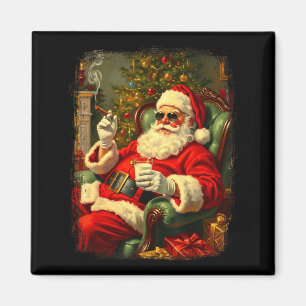 Funny Cool Sungles Cigar And Milk Santa Christmas Magnet