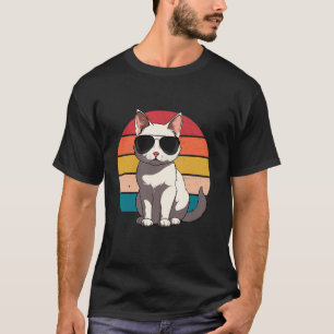 Funny Cool Sunset Retro 70s 80s 90s Cat in Sunglas T-Shirt