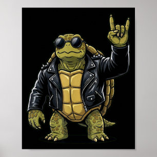 Funny Cool Turtle Rock On Music Gift Men Women Kid Poster