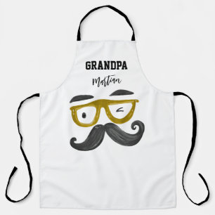 Funny Cool yellow Glasses Moustache Grandpa Custom Apron