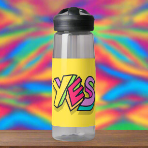 Funny Cool "YES" Bold Rainbow Colours Yellow Sport Water Bottle