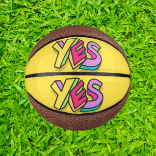 Funny Cool "YES" Bold yellow Colourful Sports  Mini Basketball