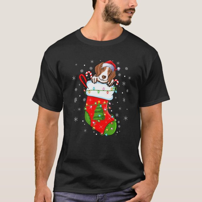 Funny Coonhound Dog In Christmas Socks Lights Xmas T-Shirt (Front)