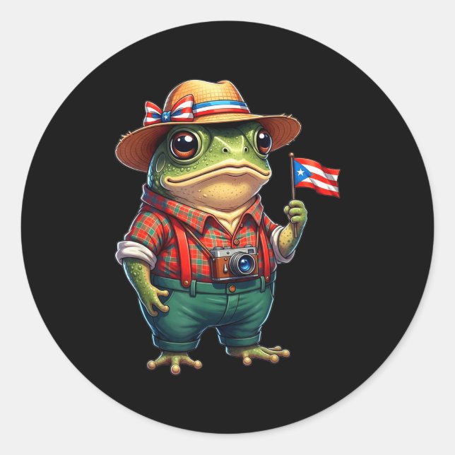 Funny Coqui Frog Puerto Rico Flag Taino Boricua Hi Classic Round Sticker (Front)