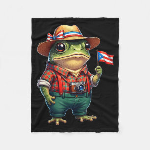 Funny Coqui Frog Puerto Rico Flag Taino Boricua Hi Fleece Blanket