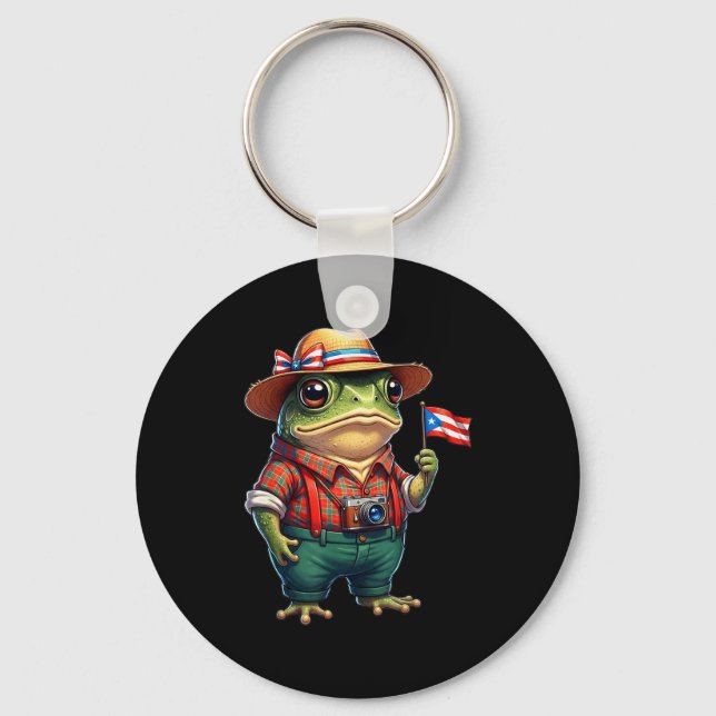 Funny Coqui Frog Puerto Rico Flag Taino Boricua Hi Key Ring (Front)