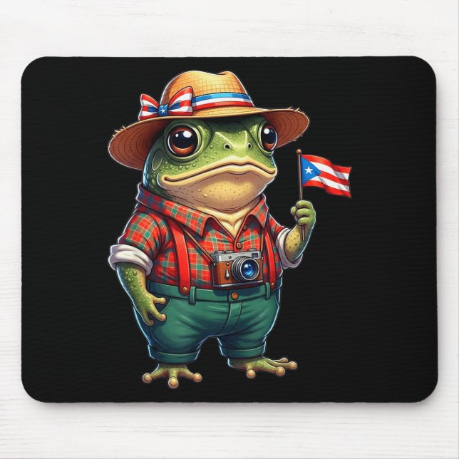 Funny Coqui Frog Puerto Rico Flag Taino Boricua Hi Mouse Mat (Front)