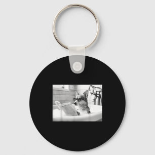 Funny corgi bath reading dog chill life meme photo key ring