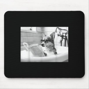 Funny corgi bath reading dog chill life meme photo mouse mat