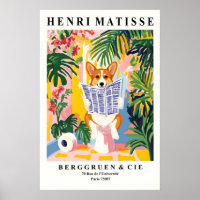 Funny Corgi Bathroom Print Matisse Style Dog Wall