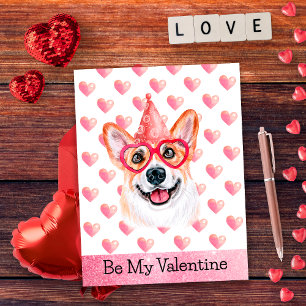 Funny Corgi Be My Valentine Dog Valentine's Holiday Postcard