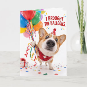 Funny Corgi Birthday Card Fisheye Balloon Humour