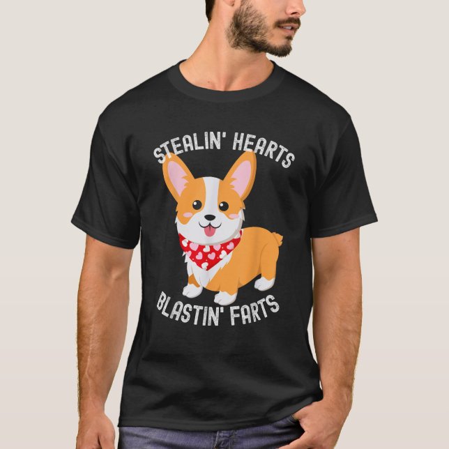 Funny Corgi Breakin Hearts Blastin Farts Cute Vale T-Shirt (Front)