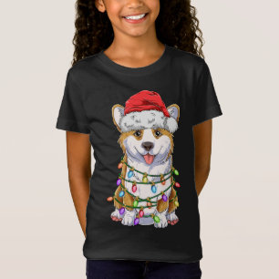 Funny Corgi Christmas Tree Lights Gift Santa Hat D T-Shirt