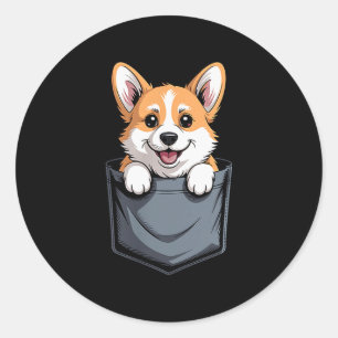 Funny Corgi Design For Men Women Welsh Corgi Dog L Classic Round Sticker