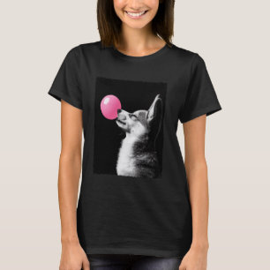 Funny Corgi Dog Chewing Bubble Gum Pink T-Shirt