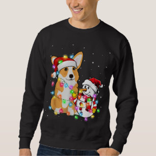Funny Corgi Dog Christmas Tee Snowman Xmas Lights