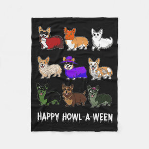 Funny Corgi Dog Halloween Happy Howl-o-ween Fleece Blanket