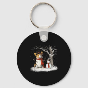 Funny Corgi Dog In The Snow Tree Christmas Winter Key Ring