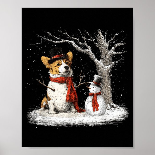 Funny Corgi Dog In The Snow Tree Christmas Winter  Poster (Front)