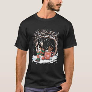 Funny Corgi Dog in The Snow Tree Christmas Winter T-Shirt
