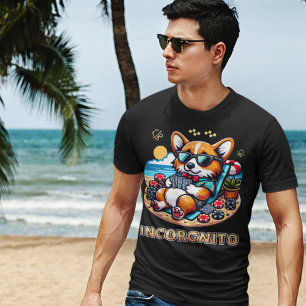 Funny Corgi Dog Incorgnito Playing Poker T-Shirt