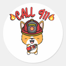 Funny Corgi dog is a firefighter