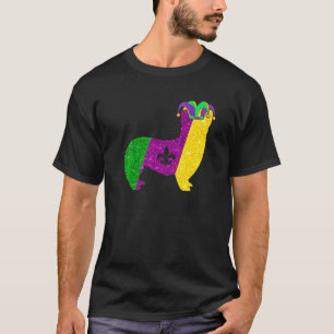 Funny Corgi Dog Mardi Gras Party Mask Beads Dog Pr T-Shirt
