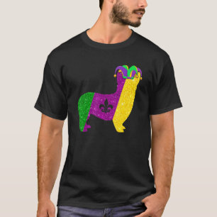 Funny Corgi Dog Mardi Gras Party Mask Beads Dog T-Shirt