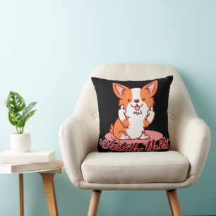 Funny Corgi Dog Middle Finger Fetch This Cushion