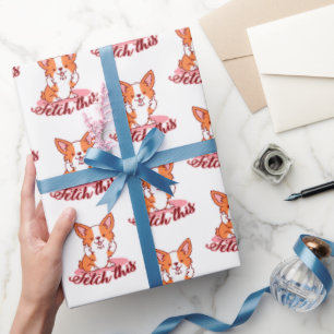 Funny Corgi Dog Middle Finger Fetch This Wrapping Paper
