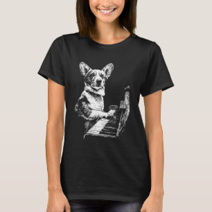 Funny Corgi Dog Motif Playing Piano Art Pianist Gr T-Shirt