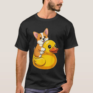 Funny Corgi Dog on Rubber Duck Cute Animal Art Des T-Shirt