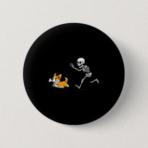 Funny Corgi Dog Steals Skeleton Bone Halloween 6 Cm Round Badge