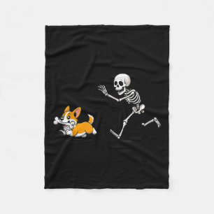 Funny Corgi Dog Steals Skeleton Bone Halloween Fleece Blanket