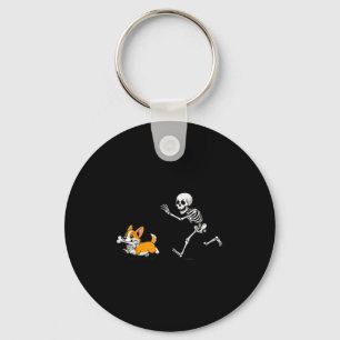 Funny Corgi Dog Steals Skeleton Bone Halloween  Key Ring