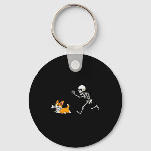 Funny Corgi Dog Steals Skeleton Bone Halloween  Key Ring