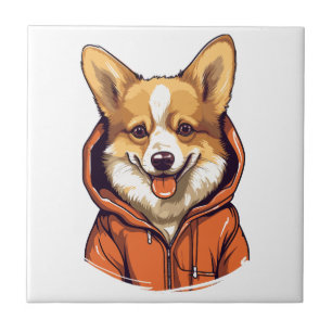 Funny Corgi Dog Wearing Hoodie Tile