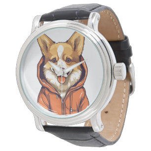 Funny Corgi Dog Wearing Hoodie Watch