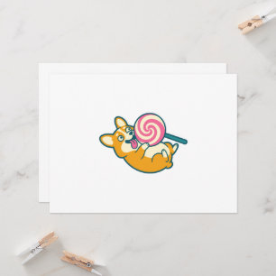 Funny Corgi Dog with Giant Lollipop Card