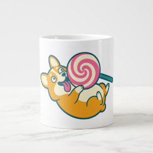 Funny Corgi Dog with Giant Lollipop Large Coffee Mug