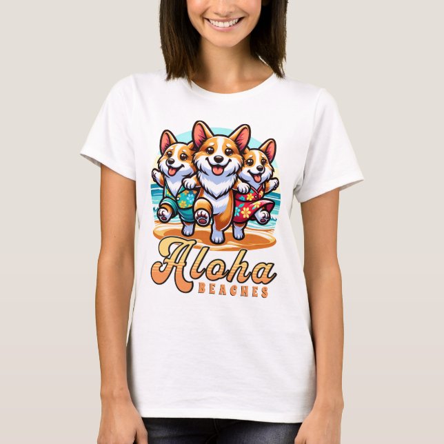 Funny Corgi Dogs Aloha Beaches Summer Vacation  T-Shirt (Front)