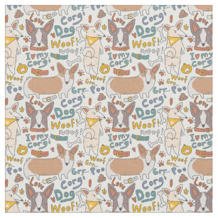 Funny Corgi Dogs Cartoon Seamless Pattern Fabric